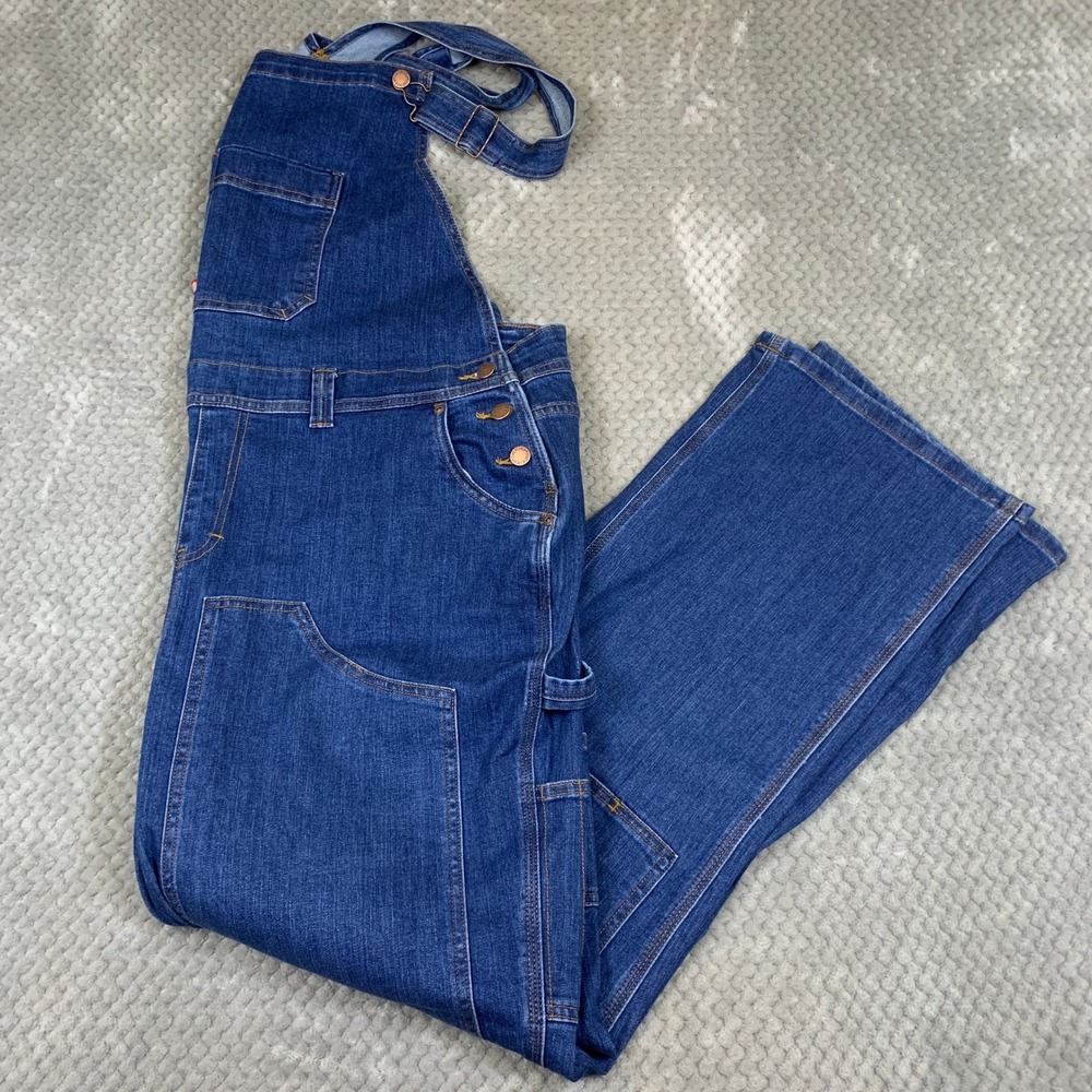 Dickies Bib Overalls Mens 2XL Denim Double Knee Carpenter Stretch FB250DSW